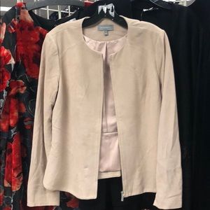 Neiman Marcus camel suede peplum back jacket L NWT